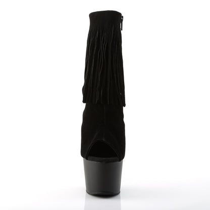 Pleaser ADORE-1019 Black Suede / Black Matte Open Toe Platform Ankle Boots - 7 Inch Heels