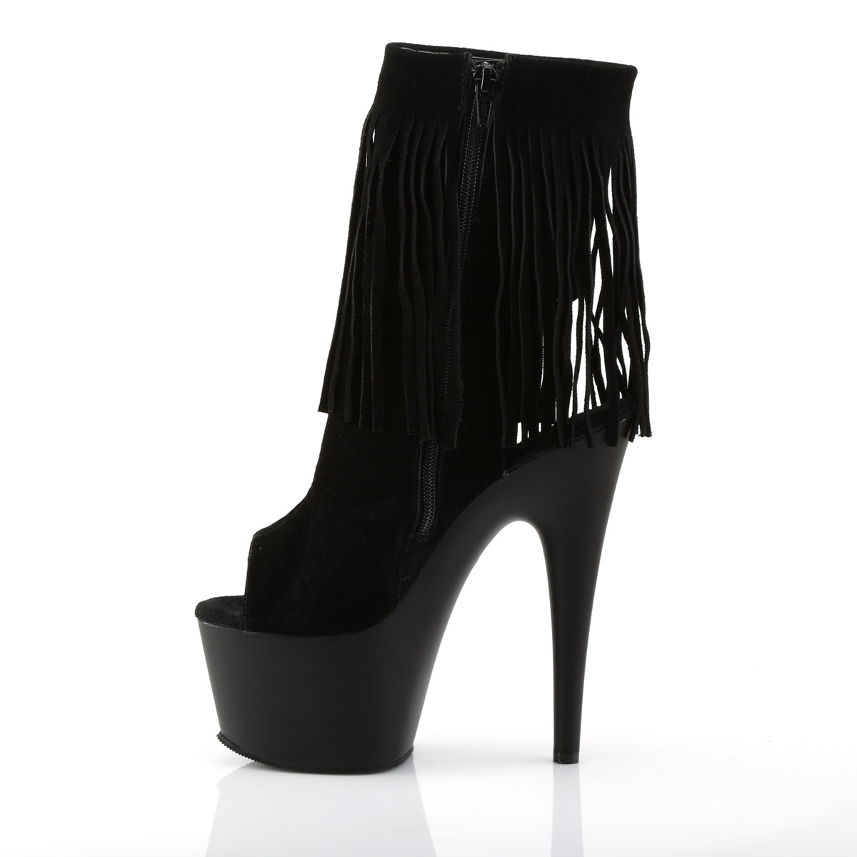 Pleaser ADORE-1019 Black Suede / Black Matte Open Toe Platform Ankle Boots - 7 Inch Heels