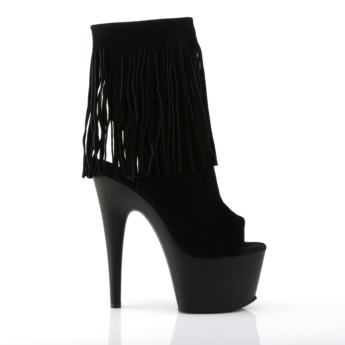 Pleaser ADORE-1019 Black Suede / Black Matte Open Toe Platform Ankle Boots - 7 Inch Heels