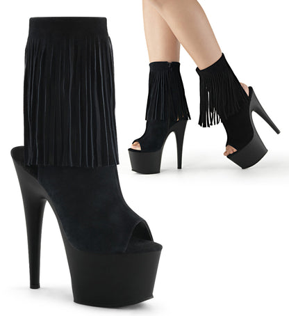 Pleaser ADORE-1019 Black Suede / Black Matte Open Toe Platform Ankle Boots - 7 Inch Heels