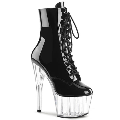 ADORE-1020 Pleaser Black 7 Inch Fetish Platform Ankle Boots Blk Pat Clr