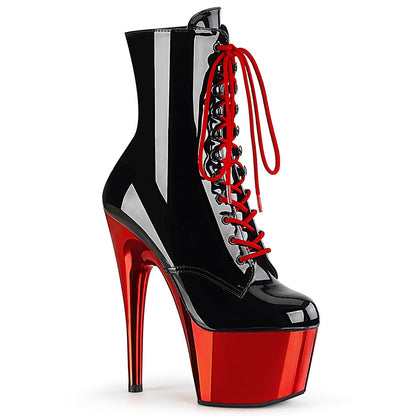 ADORE-1020 Pleaser Black Red 7 Inch Glamour Models Ankle Boots Black Patent Red Chrome