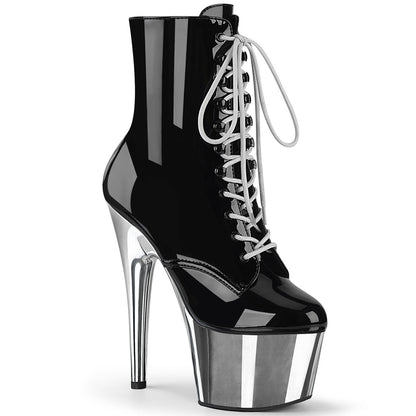 ADORE-1020 Pleaser Black Silver 7 Inch Exotic Dance Ankle Boots