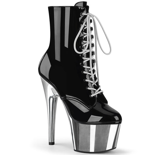 ADORE-1020 Pleaser Black Silver 7 Inch Exotic Dance Ankle Boots