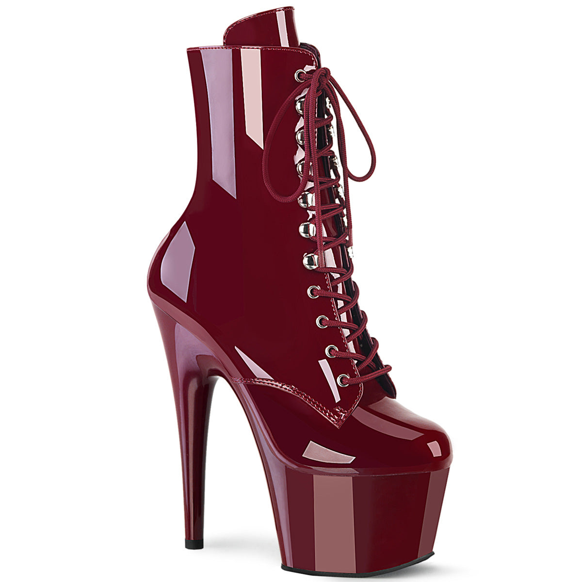 ADORE-1020 Pleaser Burgundy 7 Inch Exotic Dancing Ankle Boots Burgundy Pat Burgundy