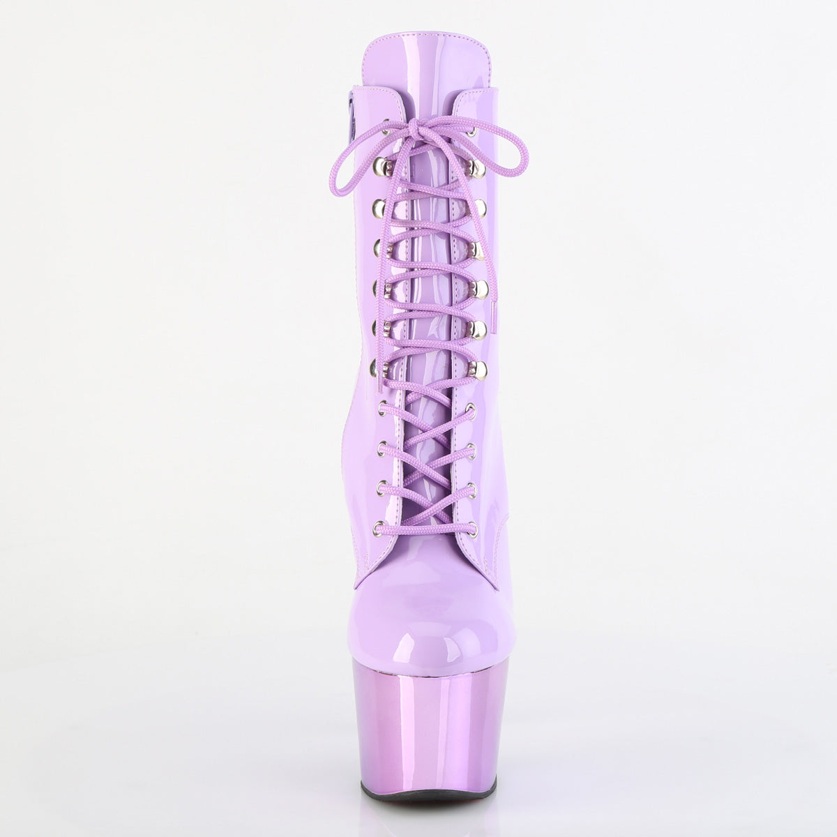 Pleaser ADORE-1020 Lavender / Lavender Chrome Lace-Up Platform Ankle Boots - 7 Inch Heels