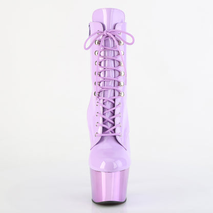 Pleaser ADORE-1020 Lavender / Lavender Chrome Lace-Up Platform Ankle Boots - 7 Inch Heels
