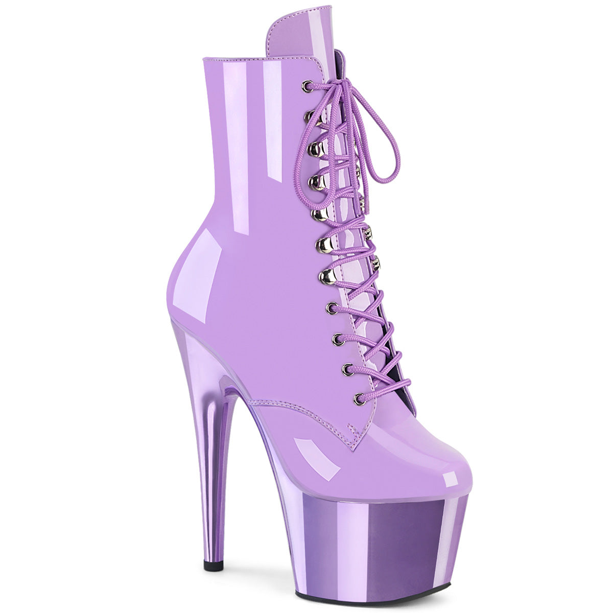 Pleaser ADORE-1020 Lavender / Lavender Chrome Lace-Up Platform Ankle Boots - 7 Inch Heels