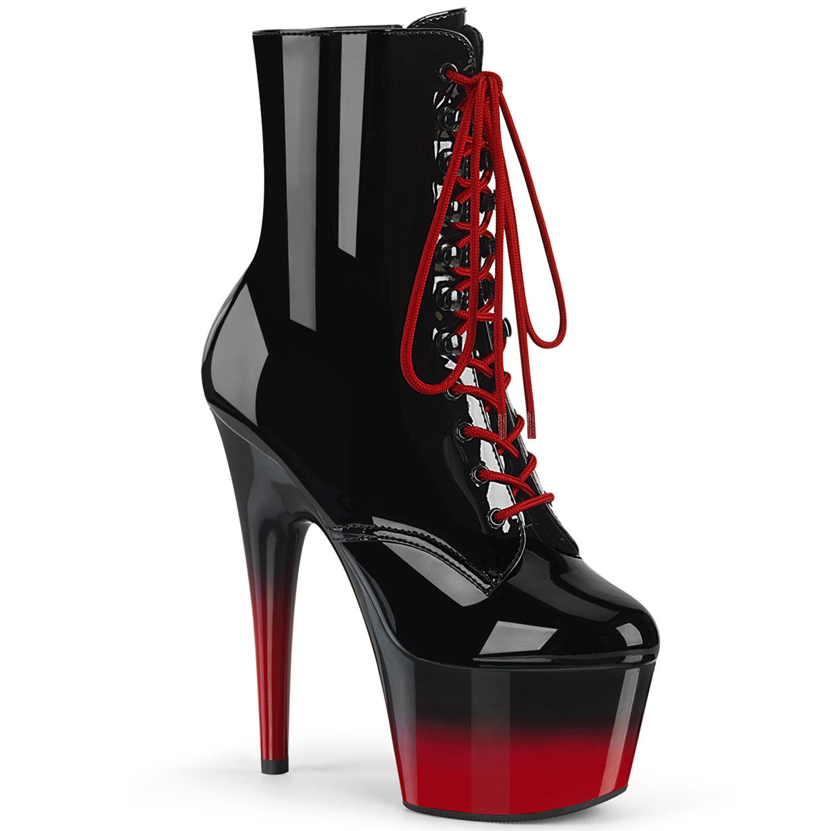 ADORE-1020BR-H Pleaser Black Red 7 Inch Exotic Dance Ankle Boots Black Patent Black-Red