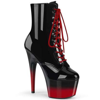 ADORE-1020BR-H Pleaser Black Red 7 Inch Exotic Dance Ankle Boots Black Patent Black-Red