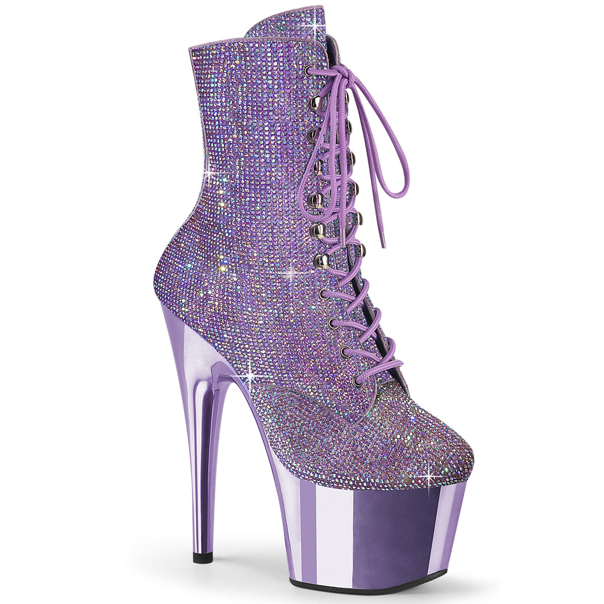ADORE-1020CHRS Pleaser Lavender 7 Inch Exotic Dance Ankle Boots Lavender Multi RS Lavender Chrome