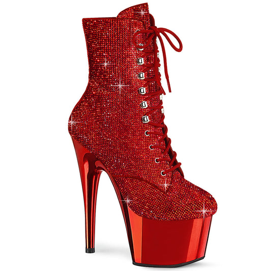 ADORE-1020CHRS Pleaser Red Rhinetstone Bling Chrome Platform Ankle Boots