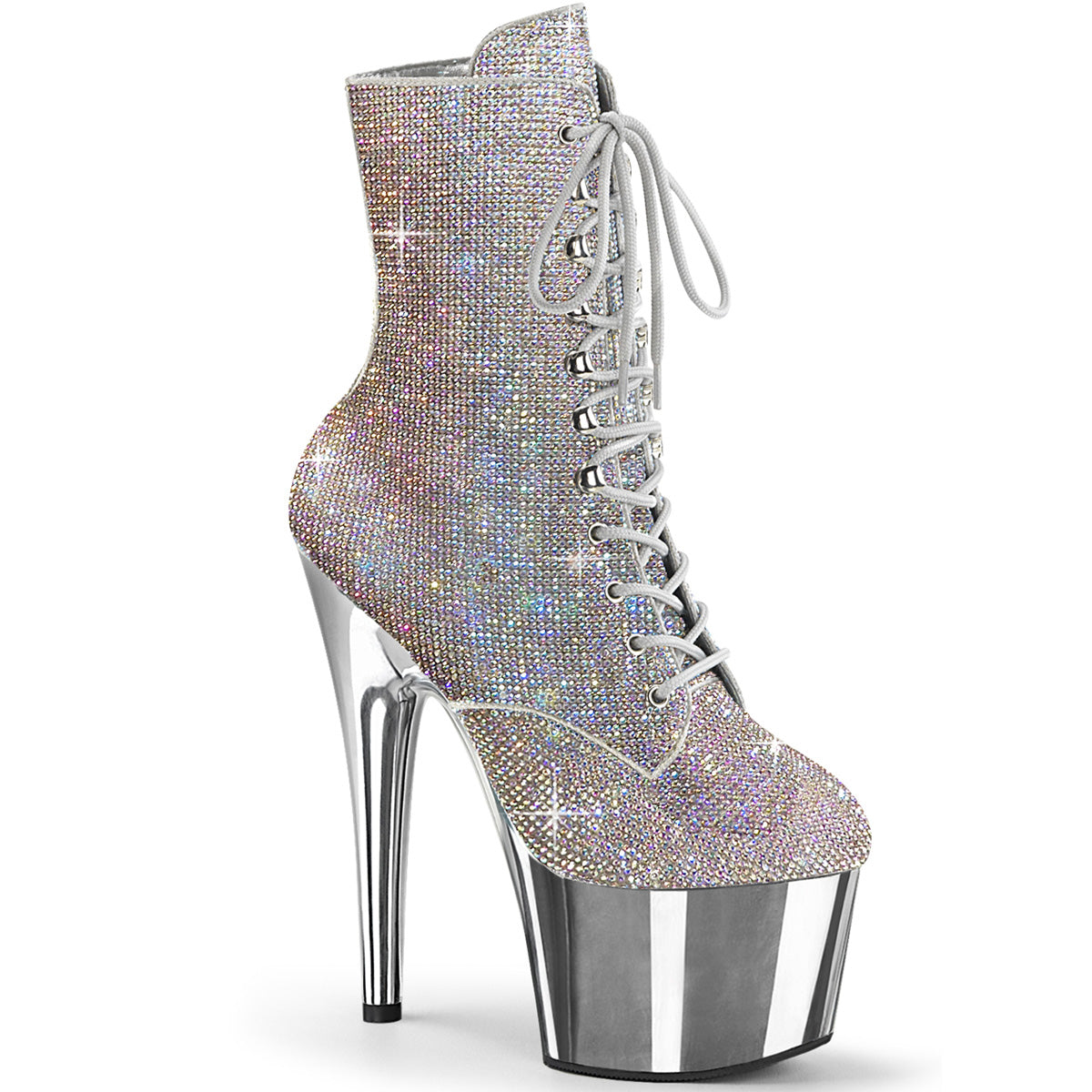 ADORE-1020CHRS Pleaser Silver 7 Inch Exotic Dance Ankle Boots Silver Multi RS Silver Chrome