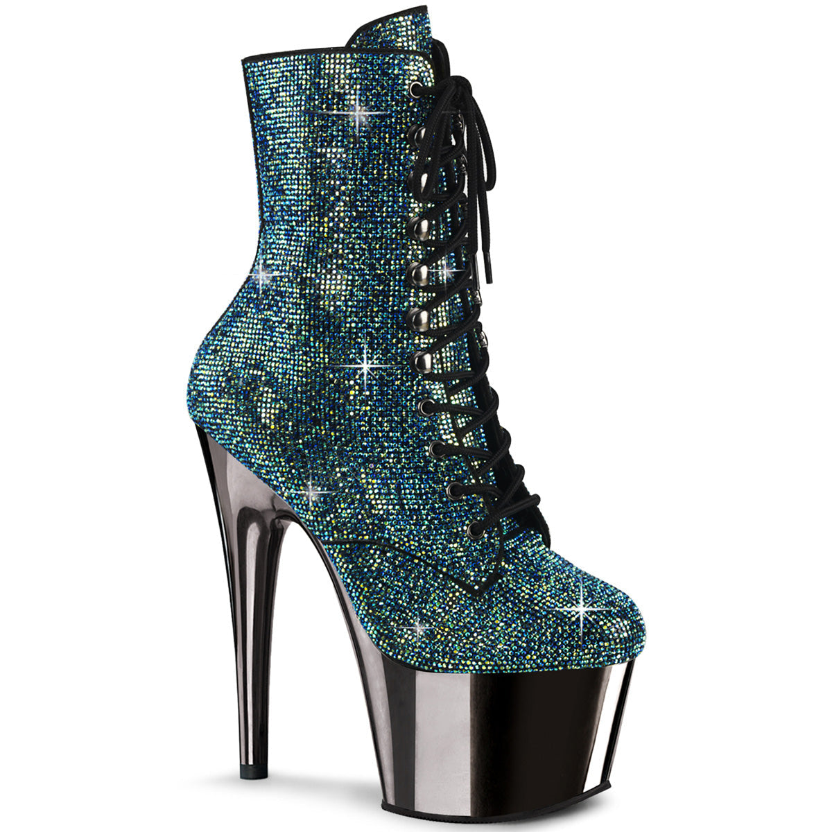 ADORE-1020CHRS Pleaser Turquoise 7 Inch Pole Dance Ankle Boots Turquoise Multi RS Pewter Chrome