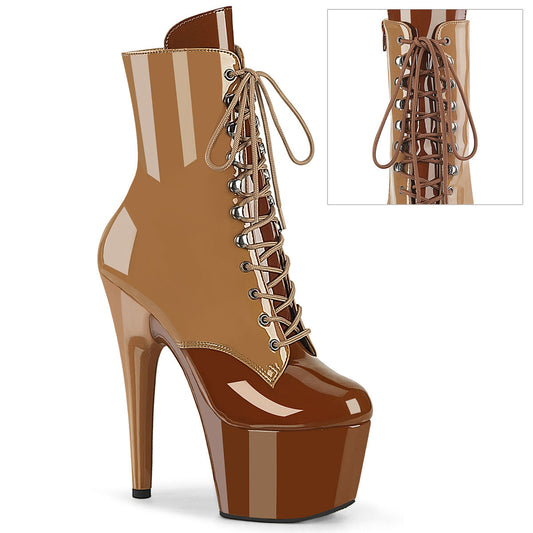 ADORE-1020DC Pleaser Toffee 7 Inch Lap Dance Ankle Boots Toffee-Caramel Pat M