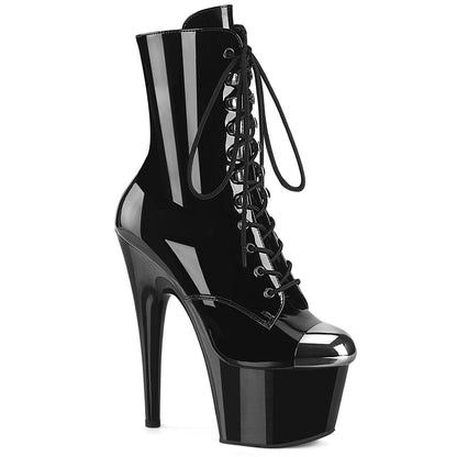ADORE-1020ESC Pleaser Black 7 Inch Pole Heels Ankle Boots Blk Pat Blk