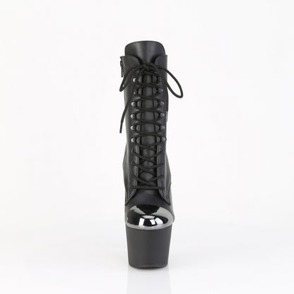 Pleaser ADORE-1020ESC Black / Black Matte Lace-Up Platform Ankle Boots - 7 Inch Heels