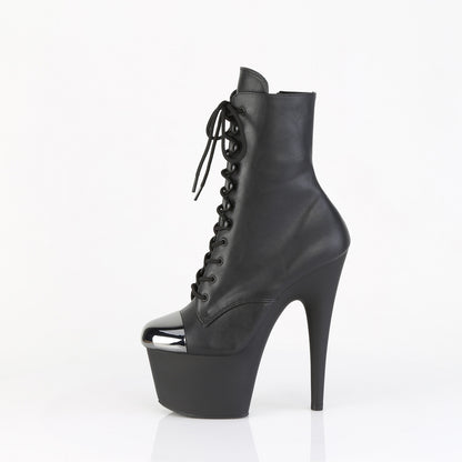 Pleaser ADORE-1020ESC Black / Black Matte Lace-Up Platform Ankle Boots - 7 Inch Heels