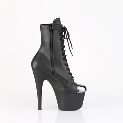 Pleaser ADORE-1020ESC Black / Black Matte Lace-Up Platform Ankle Boots - 7 Inch Heels