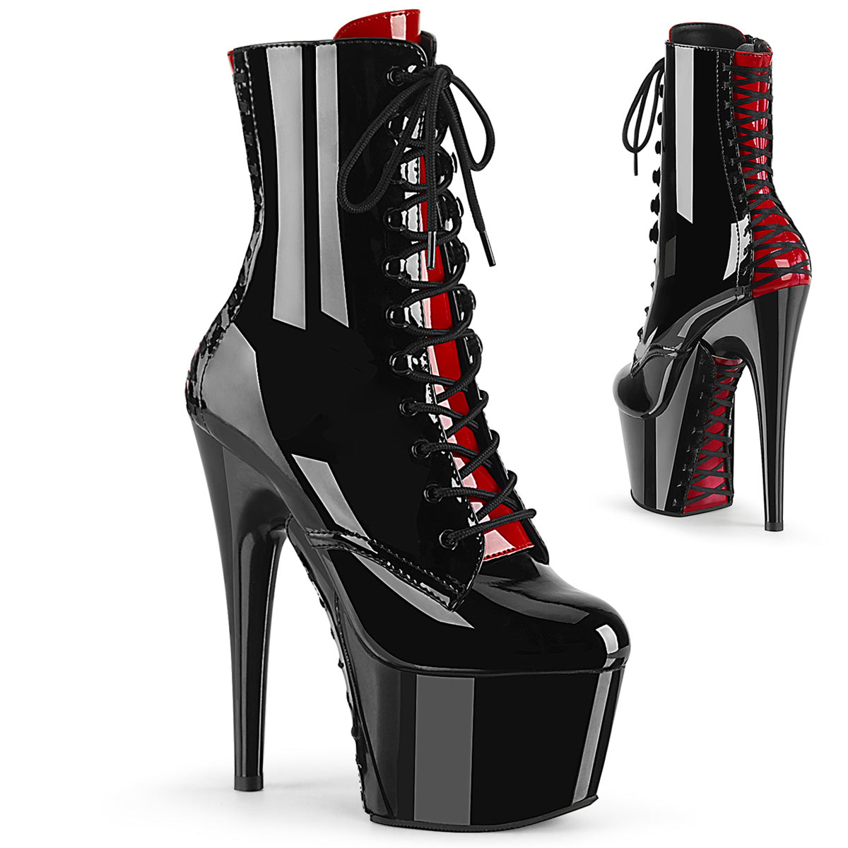 ADORE-1020FH Pleaser Black Red 7 Inch Pole Dancing Ankle Boots Black-Red Patent Black-Red