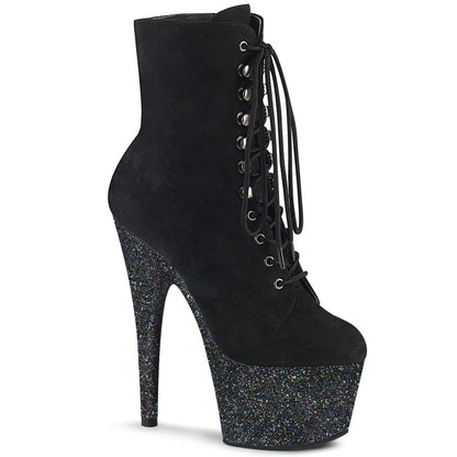 ADORE-1020FSMG Pleaser Black 7 Inch Pole Dance Ankle Boots Black Faux Suede Black Multi Mini Glitter