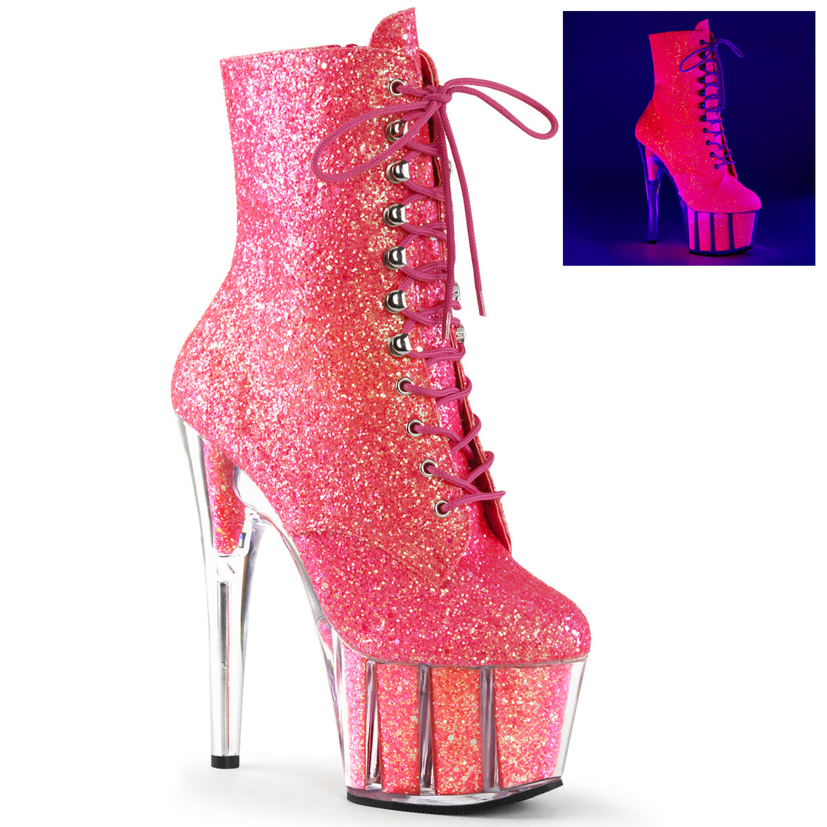 ADORE-1020G Pleaser Neon Pink 7 Inch Platform Kinky Ankle Boots