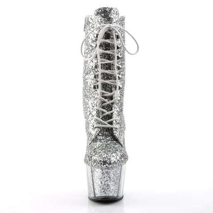 adore 1020g pleaser glitter lace up platforms ankle boots w side zip silver glitter