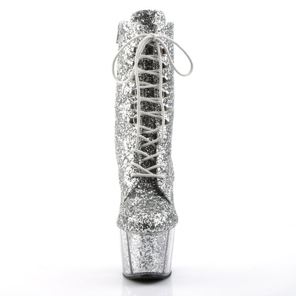 ADORE-1020G Pleaser Silver Glitter 7 Inch Exotic Dance Ankle Boots