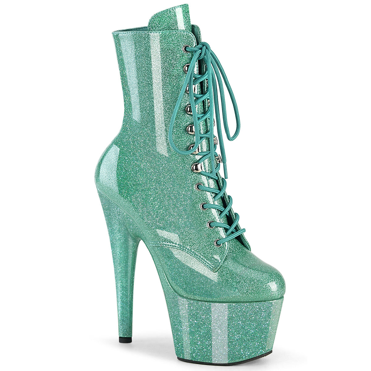 ADORE-1020GP Pleaser Aqua Glitter 7 Inch Pole Dancing Ankle Boots Aqua Glitter Pat M