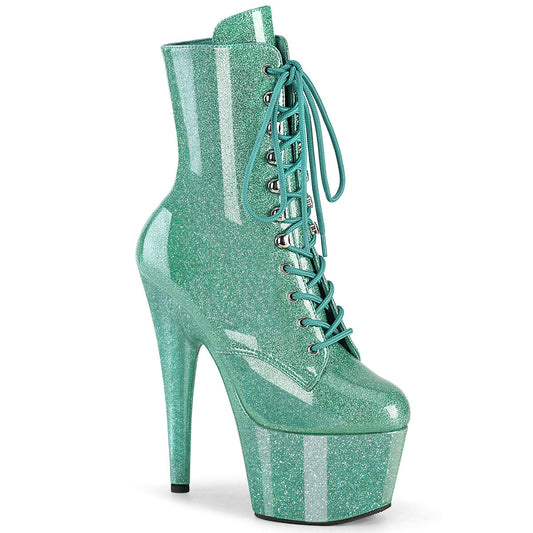 ADORE-1020GP Pleaser Aqua Glitter 7 Inch Pole Dancing Ankle Boots Aqua Glitter Pat M