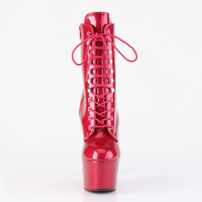 Pleaser ADORE-1020GP Fuchsia Glitter Lace-Up Platform Ankle Boots - 7 Inch Heels