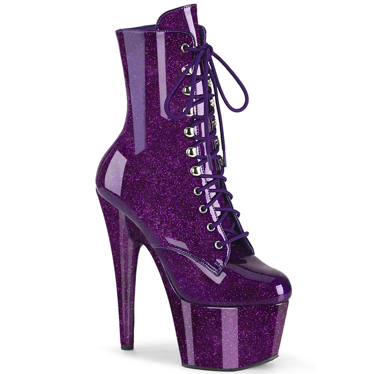 ADORE-1020GP Pleaser Purple Glitter 7 Inch Lap Dance Ankle Boots Purple Glitter Pat M