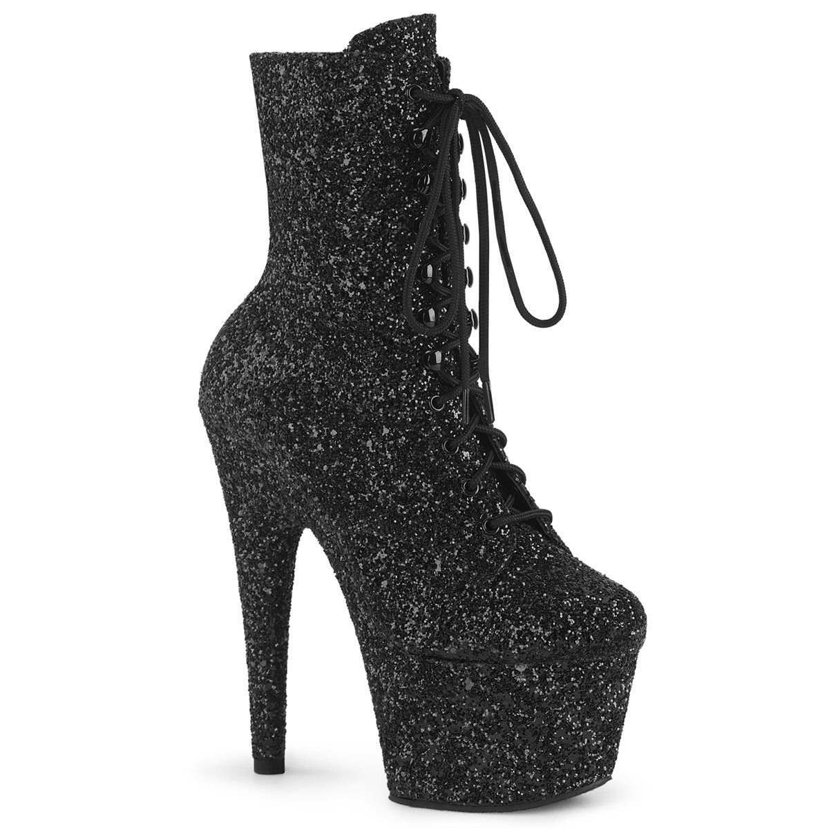 ADORE-1020GWR Pleaser Black Glitter 7 Inch Lap Dance Ankle Boots Blk Glitter Blk Glitter