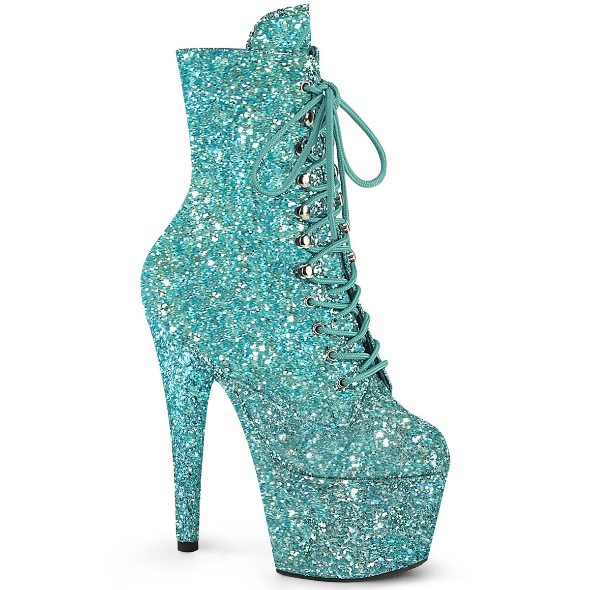 ADORE-1020GWR Pleaser Turquoise 7 Inch Exotic Dance Ankle Boots Turquoise Glitter Turquoise Glitter