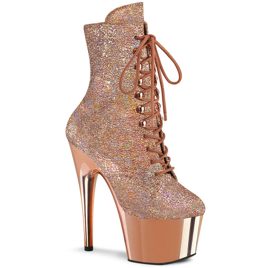 ADORE-1020HM Pleaser Rose Gold 7 Inch Lap Dance Ankle Boots Rose Gold Holo Metallic Pu Rose Gold Chrome