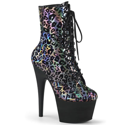 ADORE-1020LP Pleaser Pewter Leopard Print 7 Inch Fetish Platform Ankle Boots