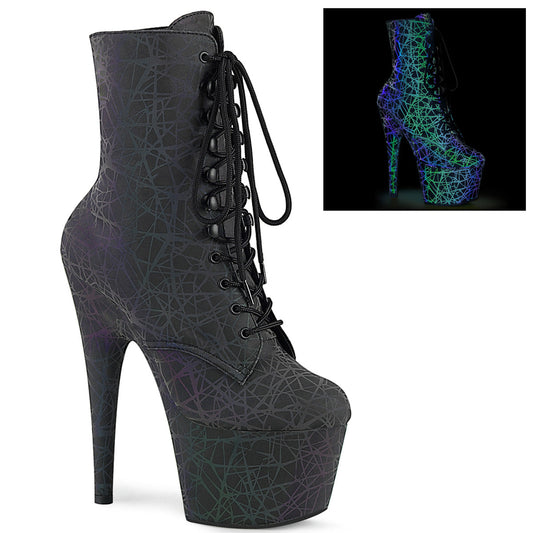 ADORE-1020REFL Pleaser Green-Purple 7 Inch Reflective Ankle Boots