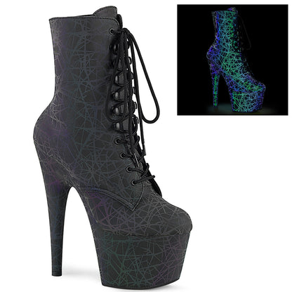 ADORE-1020REFL Pleaser Green-Purple 7 Inch Reflective Ankle Boots Green-Purple Refl. Green-Purple Refl.