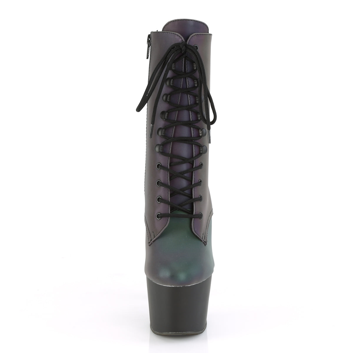 ADORE-1020REFL Pleaser Green Multi Reflective 7 Inch Fetish Platform Ankle Boots