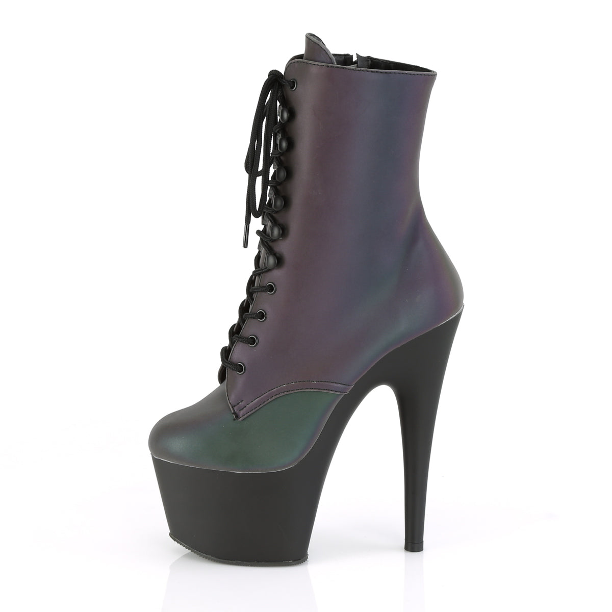 ADORE-1020REFL Pleaser Green Multi Reflective 7 Inch Fetish Platform Ankle Boots
