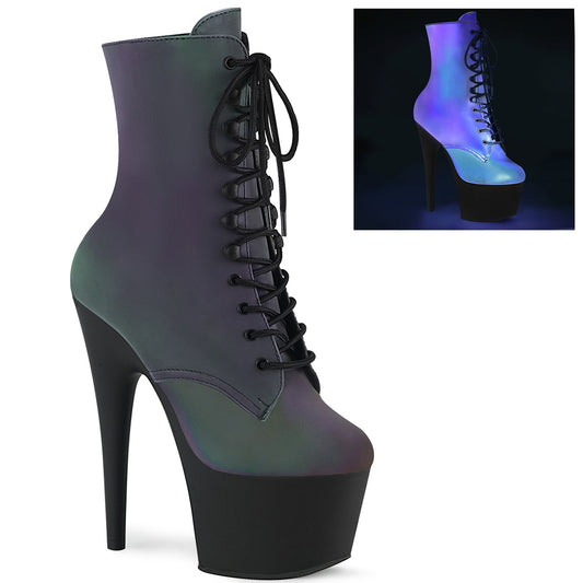ADORE-1020REFL Pleaser Green Multi Reflective 7 Inch Fetish Platform Ankle Boots