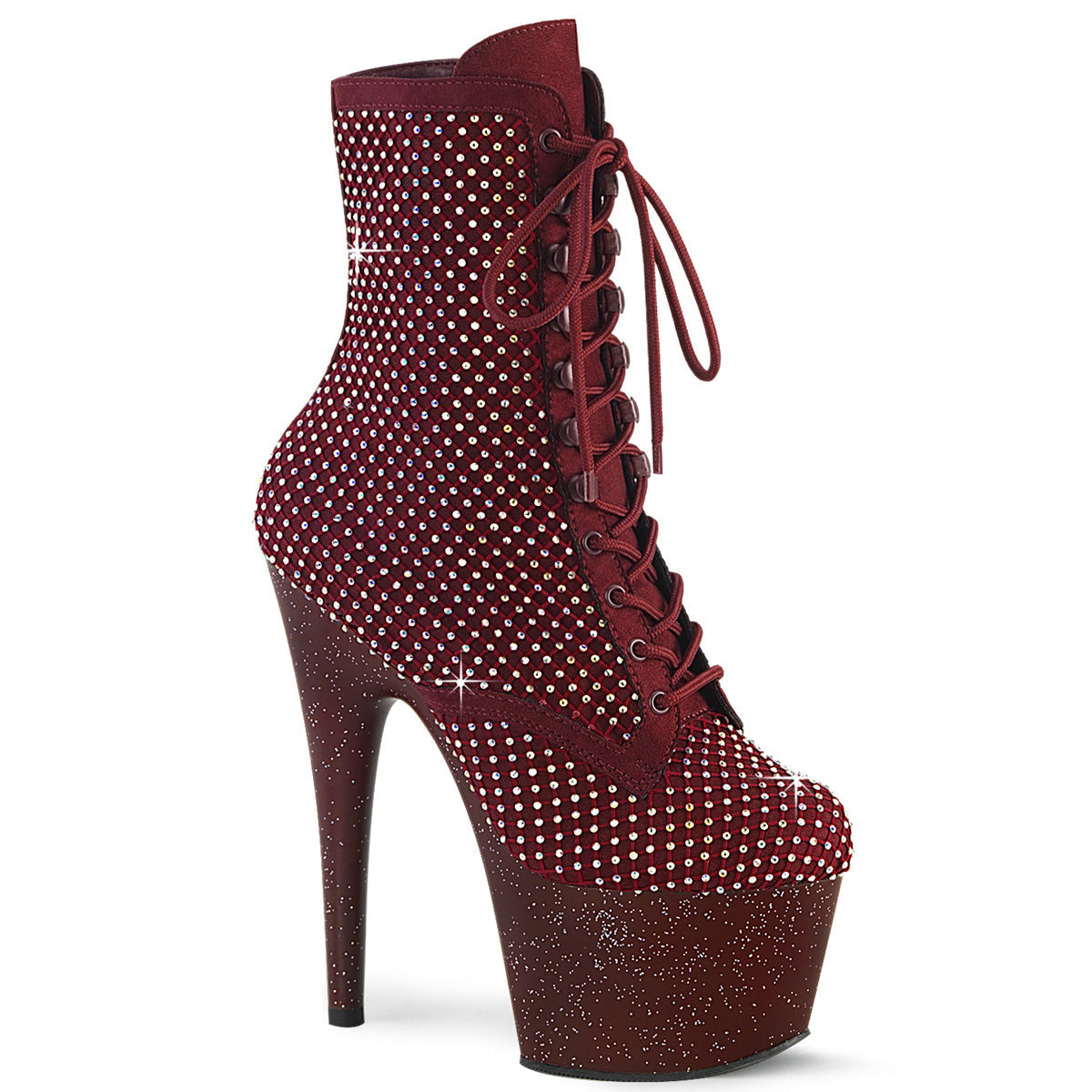 ADORE-1020RM Pleaser Footwear Bling Lace Up Boots with Glitter Platforms