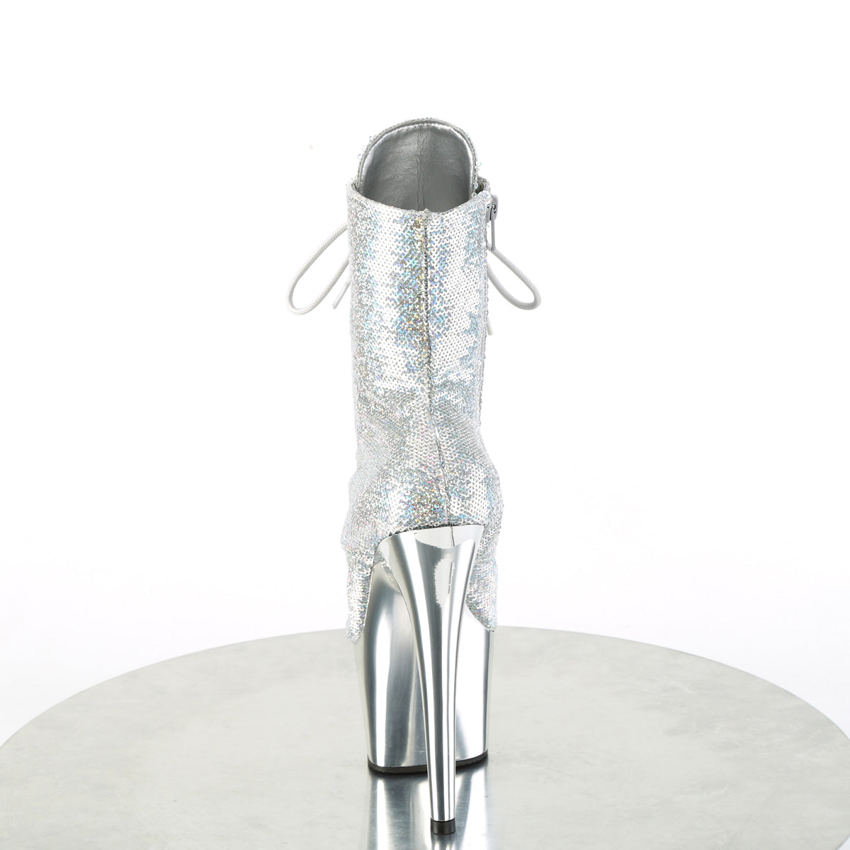 ADORE-1020SQ-02 Pleaser Silver Holo 7 Inch Exotic Dancer Ankle Boots