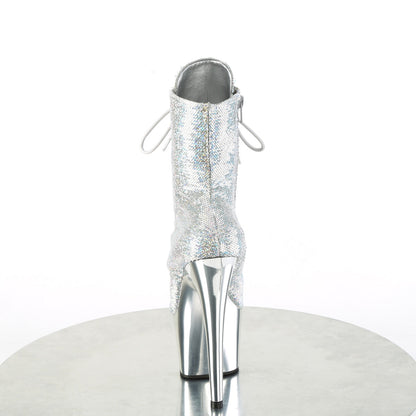 ADORE-1020SQ-02 Pleaser Silver Holo 7 Inch Exotic Dancer Ankle Boots