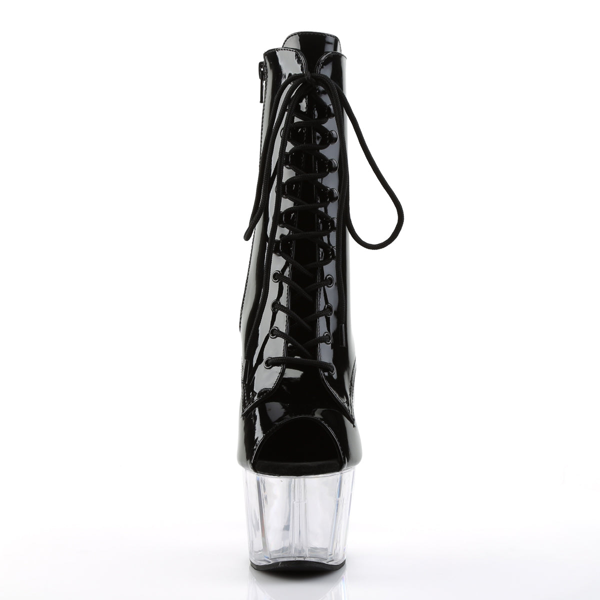 ADORE-1021 Pleaser Black Patent Clear Platforms Exotic Dancing Ankle Boots