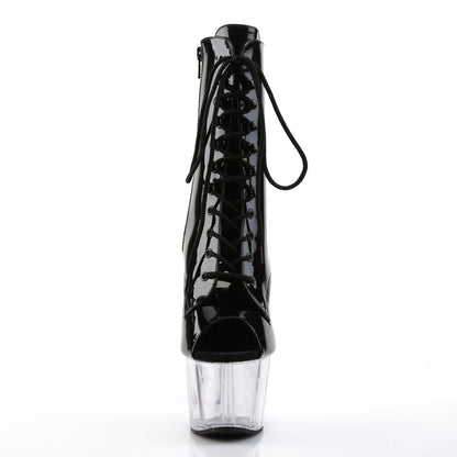 ADORE-1021 Pleaser Black Patent Clear Platforms Exotic Dancing Ankle Boots