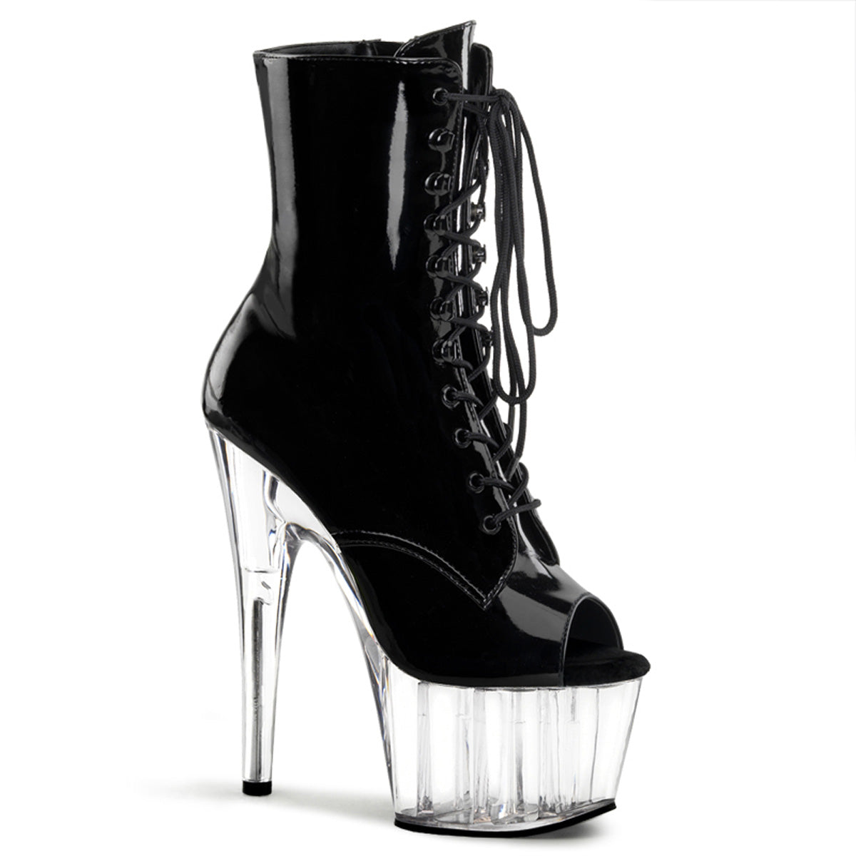 ADORE-1021 Pleaser Black Patent Clear Platforms Exotic Dancing Ankle Boots Blk Pat Clr
