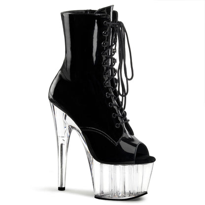 ADORE-1021 Pleaser Black Patent Clear Platforms Exotic Dancing Ankle Boots Blk Pat Clr
