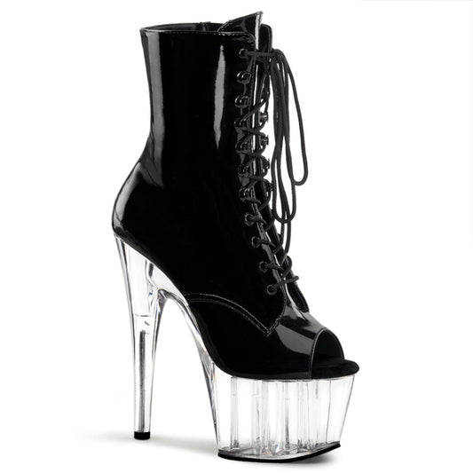 ADORE-1021 Pleaser Black Patent Clear Platforms Exotic Dancing Ankle Boots Blk Pat Clr