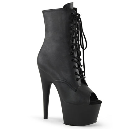 ADORE-1021 Pleaser Black 7 Inch Pole Dance Ankle Boots Black Faux Leather Black Matte